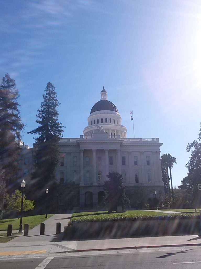 A view of the capitol building in the early morning